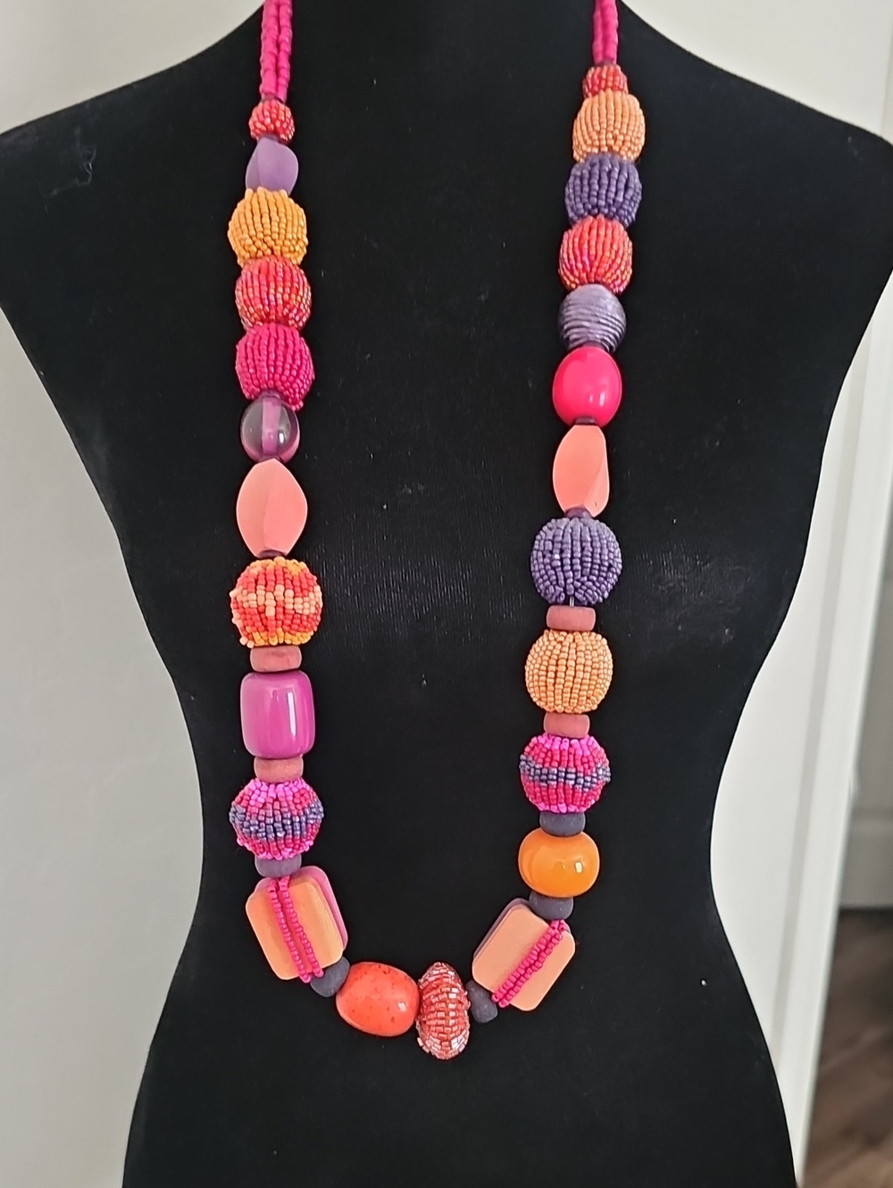 Chico's Handcrafted Pink & Purple Beaded Statement Necklace